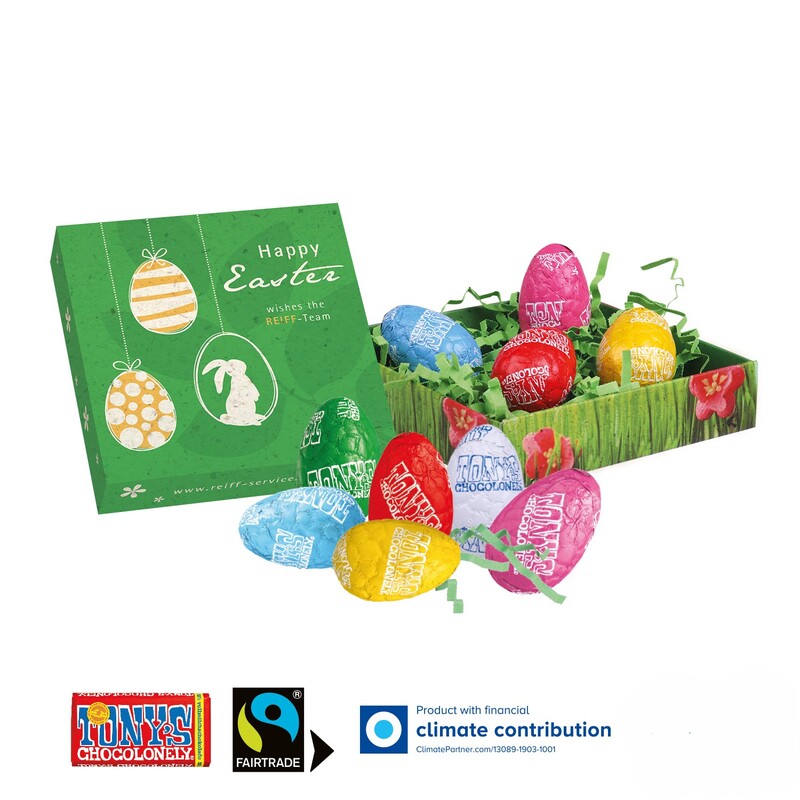 Personalised square Easter nest box with Tony's Chocolonely